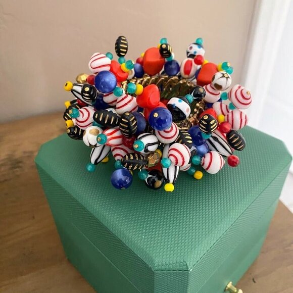 Vintage Cha Cha Wide Bracelet Glass Bead Expansion Boho Glam 1950's - Picture 4 of 8